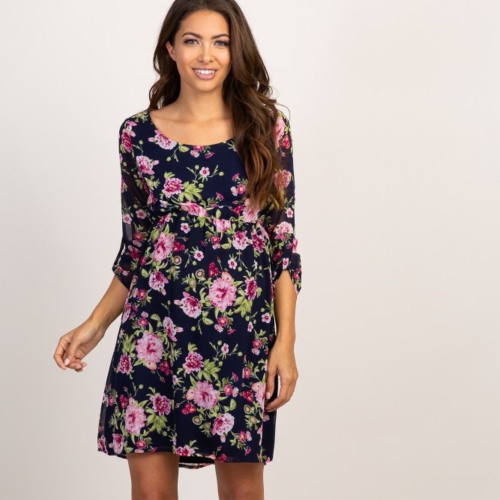 Pinkblush Maternity navy blue floral chiffon dress